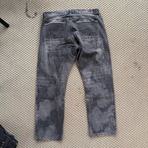 Hudson grey paint splatter selvedge denim british flag pin jeans